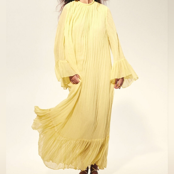 H&M Dresses & Skirts - H&M Collection Pleated Kaftan Dress Yellow M NWT. NO LOW BALLING!!!!